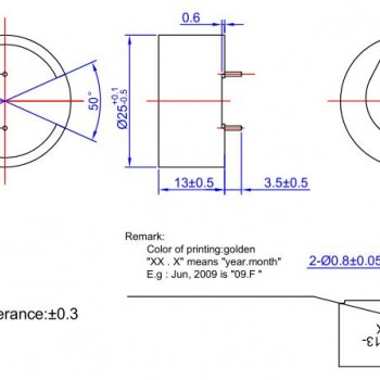 φ25×13车用高音量无源电磁式蜂鸣器12Vo-p图3