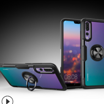 P20 Pro 透明亚克力软薄金属铠甲盔碳纤维隐形指环支架手机保护壳图2