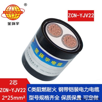 金环宇电缆 c级阻燃耐火铠装铜芯电力电缆ZCN-YJV22-2X25平方